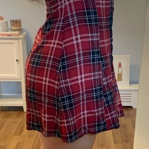 Chic Button Up Red Plaid Dress